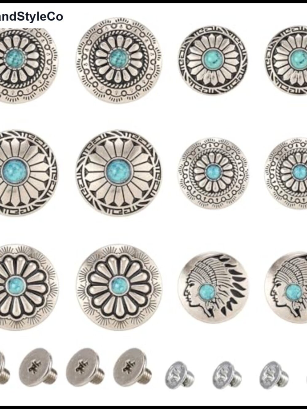 Flower Turquoise Rivets Studs 12 Sets Faux Turquoise Conchos DIY Leather Craft